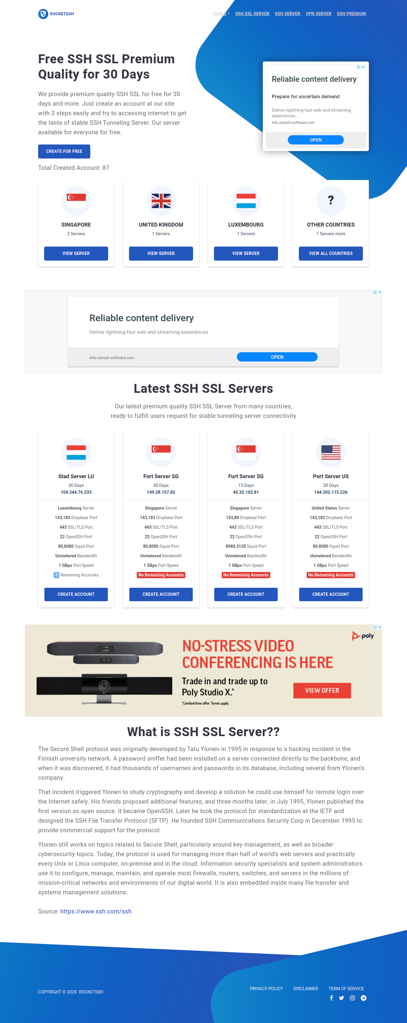 RocketSSH | Free SSH SSL Premium Quality for 30 Days